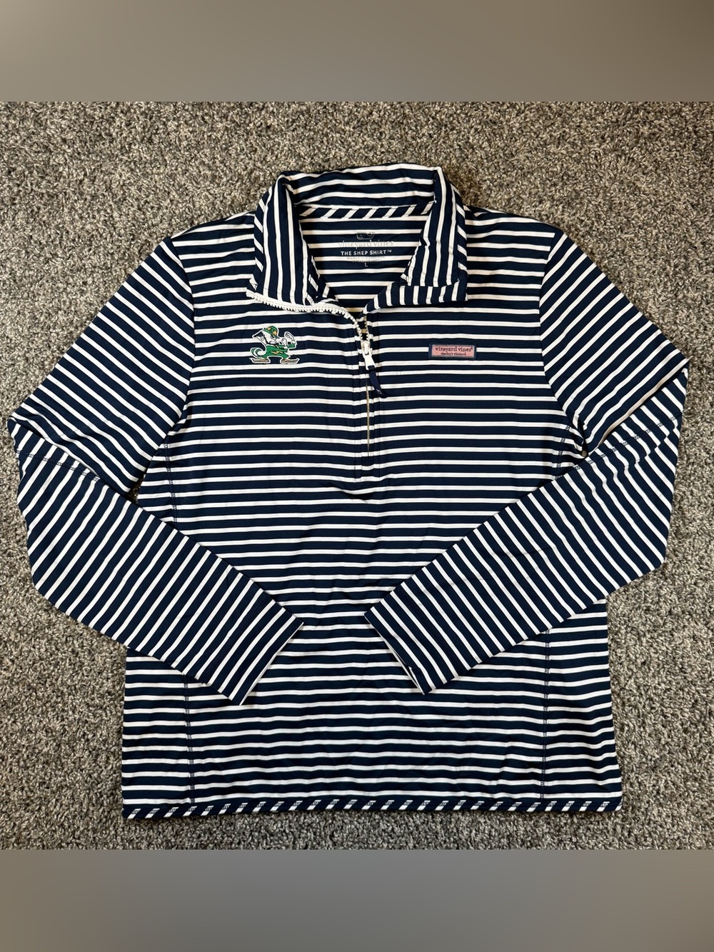 Vineyard Vines Notre Dame Women’s Large Navy & White Stripe Q-Zip Performance - Picture 2 of 11